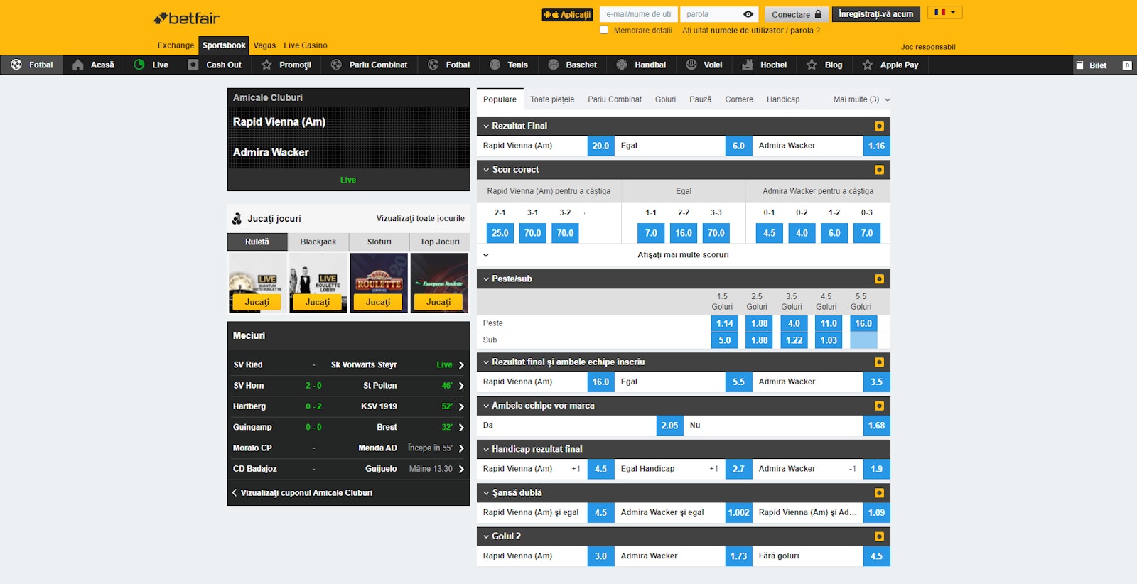 Betfair in game live