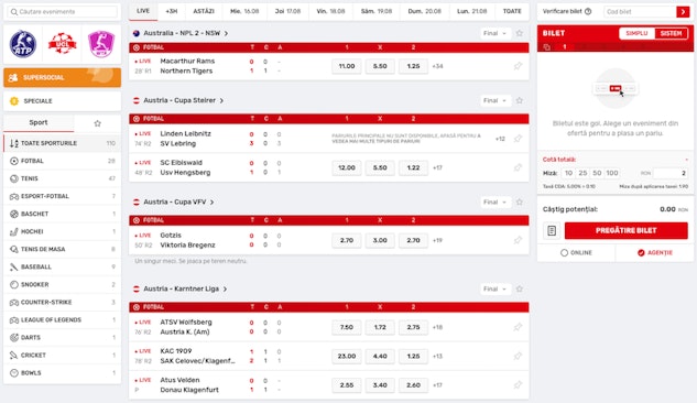 Pariuri live superbet